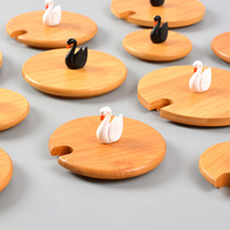 Swan Cup Lid Universal Wood Tea Cup Single Sell Spoonful Mark Cup Glass Cup Bamboo Wood Cover Round Water Cup Lid