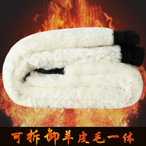 冬羊毛内胆羊皮毛一体棉裤男女中老年加绒加厚高腰真皮保暖防寒裤 - 图1