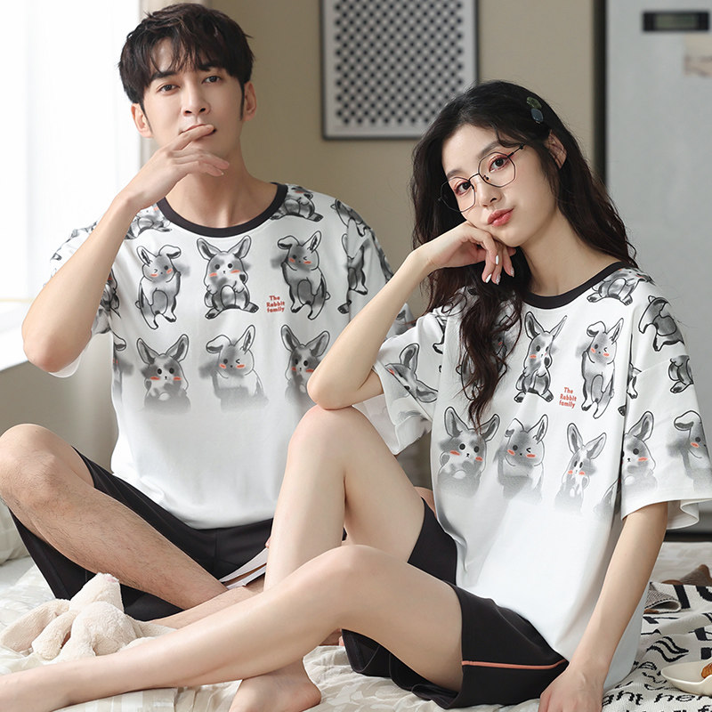 2套价情侣夏季纯棉短袖男女睡衣 纯柚睡衣/家居服套装