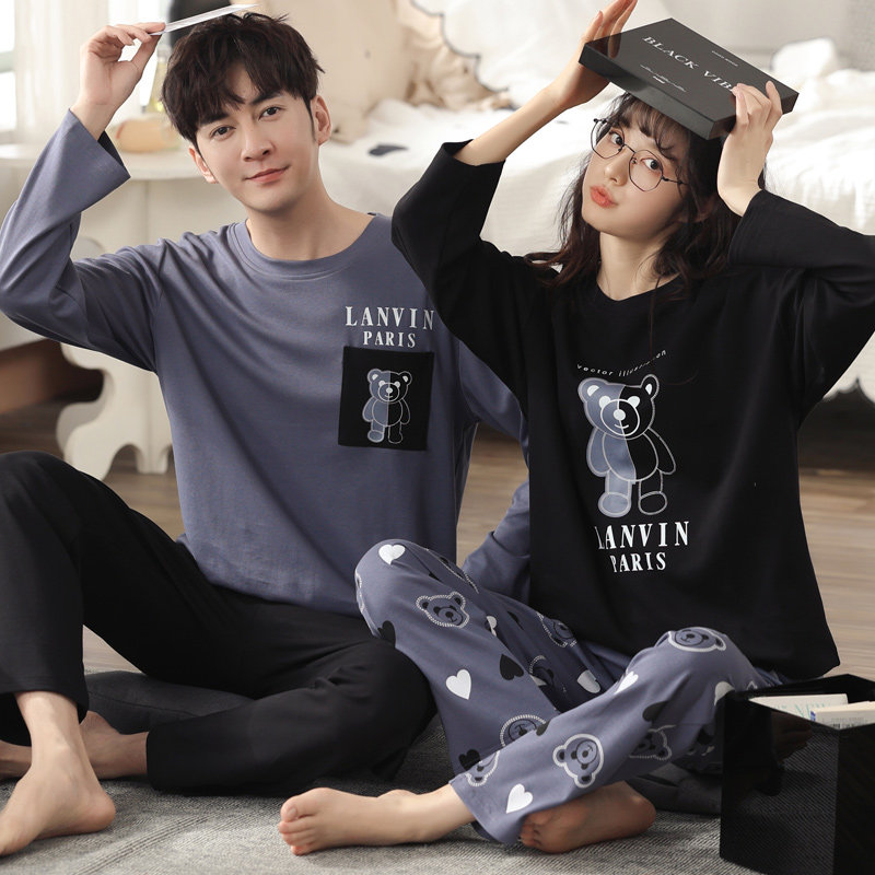 2套价情侣春秋款纯棉长袖男士睡衣 纯柚睡衣/家居服套装