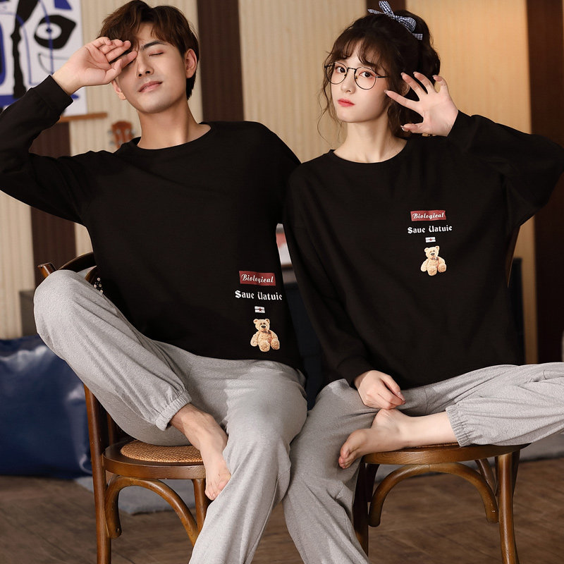 2套价情侣春秋款纯棉长袖男士睡衣 纯柚睡衣/家居服套装