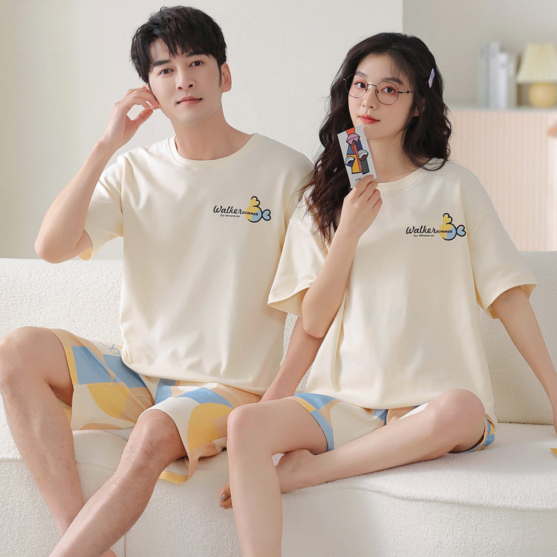 情侣夏季纯棉短袖卡通男士睡衣 纯柚睡衣/家居服套装