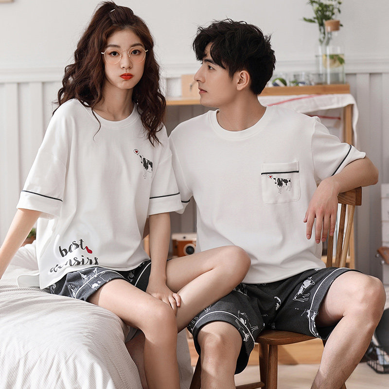 2套价情侣夏季纯棉短袖短裤睡衣 纯柚睡衣/家居服套装