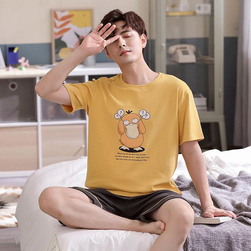 情侣夏季纯棉短袖2021新款卡通睡裙 纯柚睡衣/家居服套装