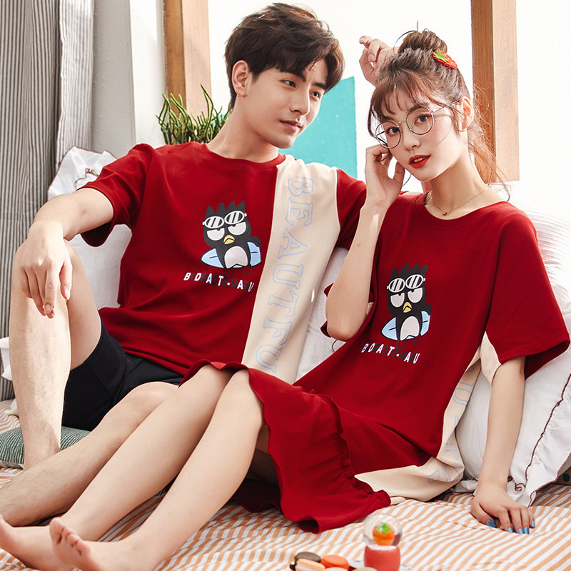 2套价情侣夏季纯棉男韩版可爱睡裙 纯柚睡衣/家居服套装