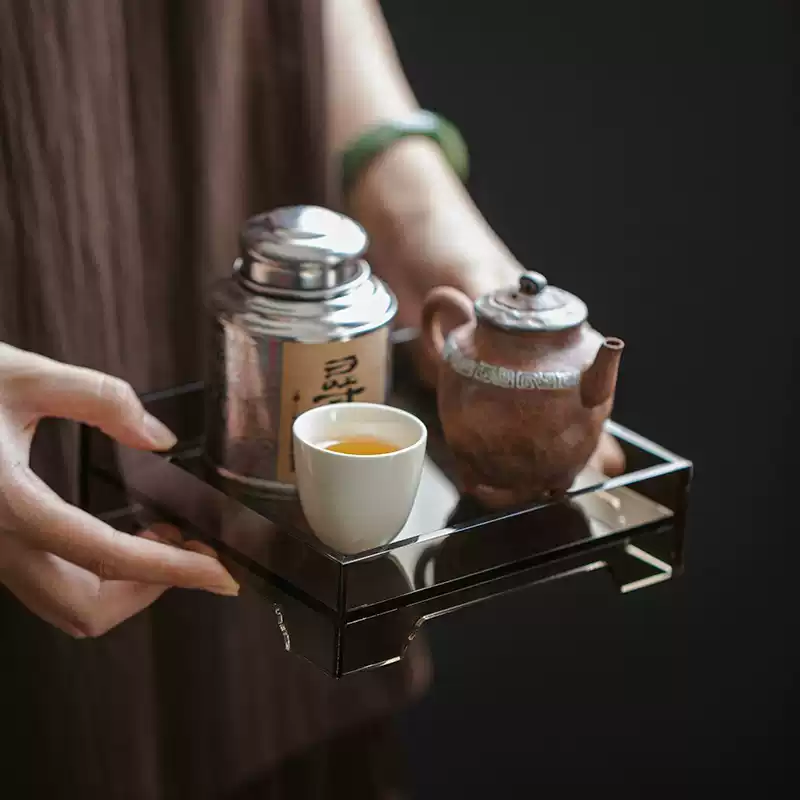Acrylic pot holder, simple square tea set, tea cup storage rack, versatile frosted small tea tray, dry brewing table tea holder