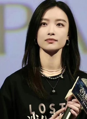 珍珠项链s925纯银吊坠万能扣倪妮叠戴双层可拆卸挂坠黑色不含珍珠