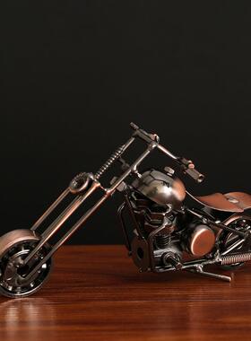 复古铁艺哈雷摩托车摆件创意个性机车模型玩具送男孩礼物手办收藏