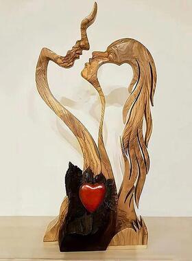 跨境新品情侣木头装饰品情人节摆件爱情礼品设计家居摆件树脂装修