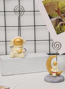 北欧宇航员桌面名片夹 学生书桌提示便签夹学生生日礼品创意摆件