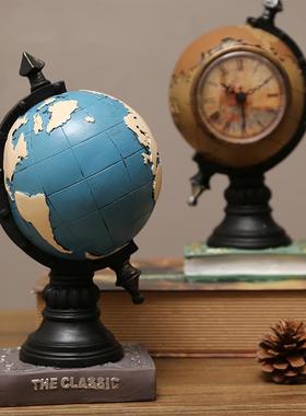 时钟地球仪桌面摆件树脂办公室家用客厅儿童房书桌摆设创意装饰品