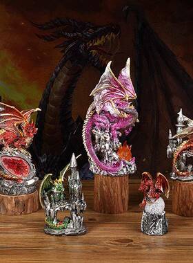跨境新款城堡龙万圣节摆件鬼节树脂工艺品家居装饰摆件橱窗装饰品