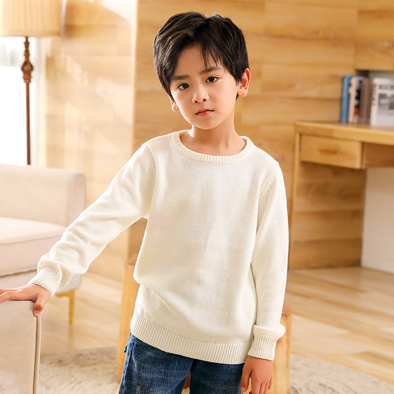 儿童毛衣男童套头春秋纯色白色黑色针织衫加绒加厚保暖打底衫童装,淘宝优惠券,粉丝福利购,淘宝优惠卷