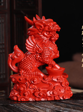 红朱砂麒麟摆件一对火麒麟