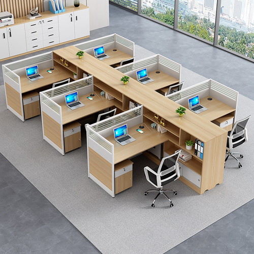 办公室桌椅组合简约现代屏风职员员工办公桌4人位办公卡座办工桌-图1