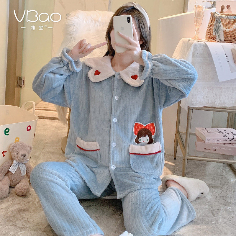 加绒珊瑚绒月子服12月份1孕妇睡衣 潍宝家居服套装