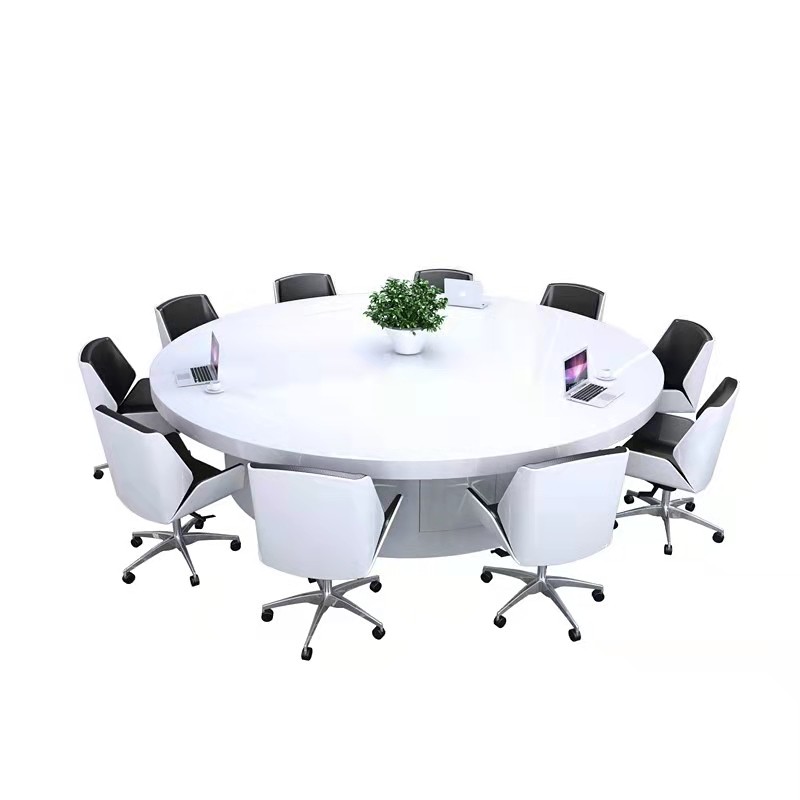 圆形会议桌简约现代定制白色办公室培训圆桌公司大型会议桌圆弧
