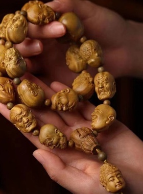 绿檀木雕刻十八罗汉佛珠手串貔貅20男小叶紫檀木108颗念珠长手持