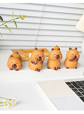 Joe的小作坊/卡皮巴拉木雕摆件水豚可爱装饰桌面治愈慵懒礼物