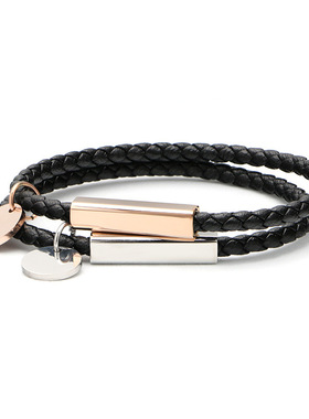 diy皮绳手链刻字情侣多层编织红绳皮革手环母亲节手链长方形欧美