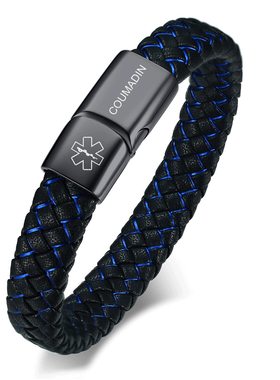 磁吸电镀黑色蓝皮绳手链急救标志皮革手链激光刻字图案不锈钢