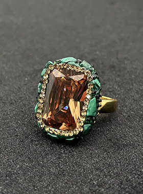 法式复古优雅天然巴洛克珍珠粉晶闪光石戒指轻奢气质中古夸张戒指