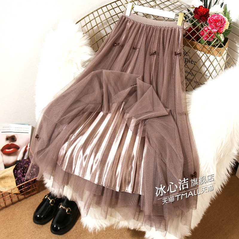 冬季两面穿蝴蝶结纱裙2021半身裙 冰心洁半身裙