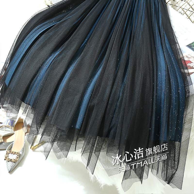 冬季纱裙星空不规则2021冬天半身裙 冰心洁半身裙