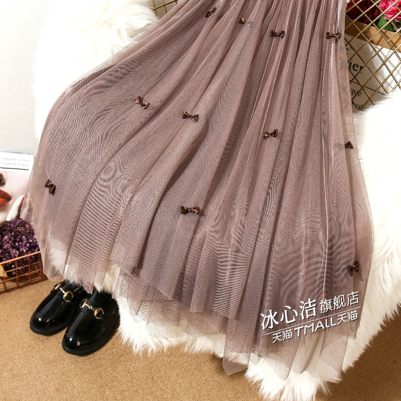 冬季两面穿蝴蝶结纱裙2021半身裙 冰心洁半身裙