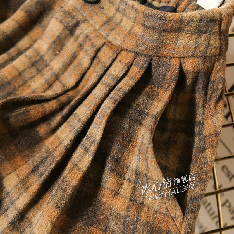 冬季复古格子毛呢a字裙子半身裙 冰心洁半身裙