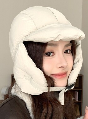 冬季羽绒棉雷锋帽女保暖护耳飞行员帽子时尚款百搭防风滑雪帽
