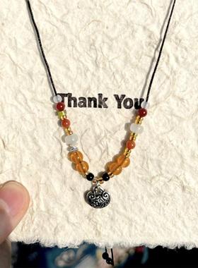 新中式平安锁串珠项链女ins高级设计感小众配饰富贵吉祥锁骨链女