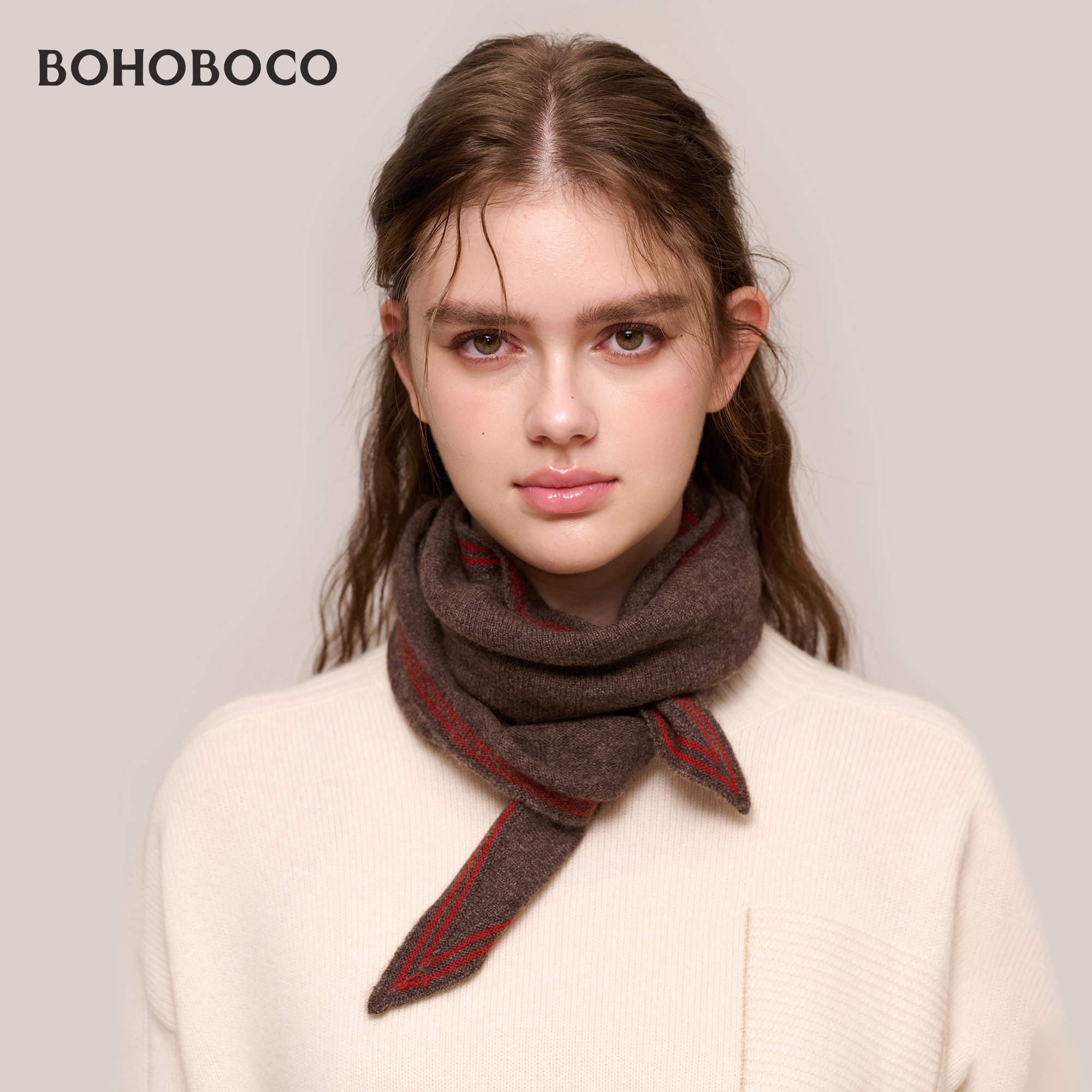 纯山羊绒三角巾小围巾女25冬季韩版保暖轻奢围脖护颈外搭针织菱形