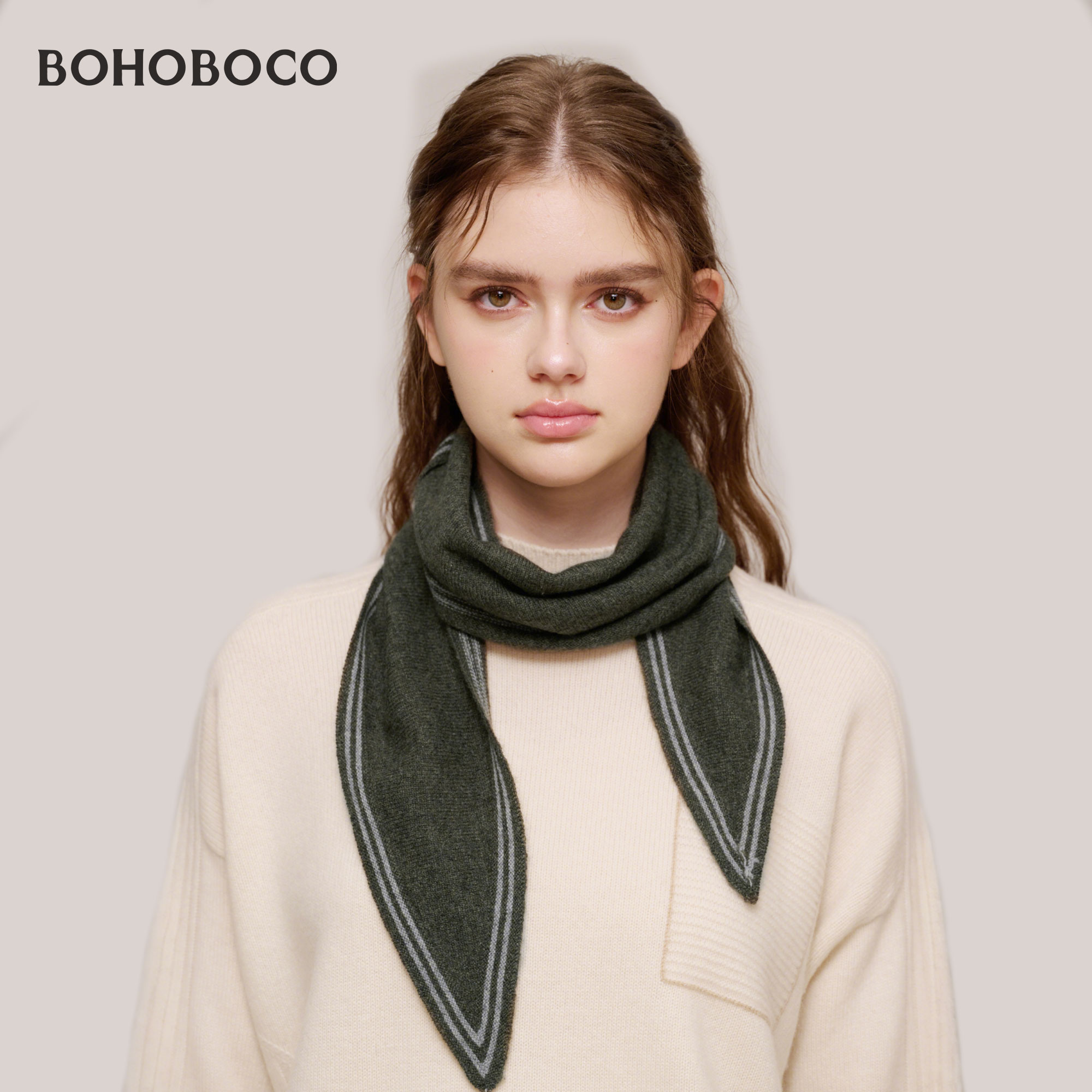 纯山羊绒三角巾小围巾女25冬季韩版保暖轻奢围脖护颈外搭针织菱形