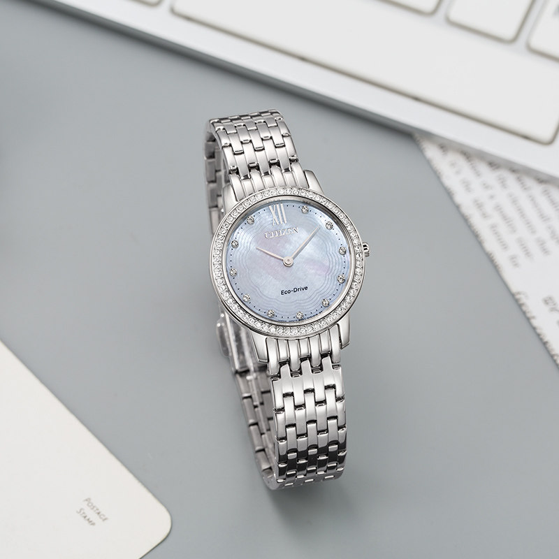 citizen西铁城光动能女士表 贝母表盘简约时尚防水腕表田馥甄同款