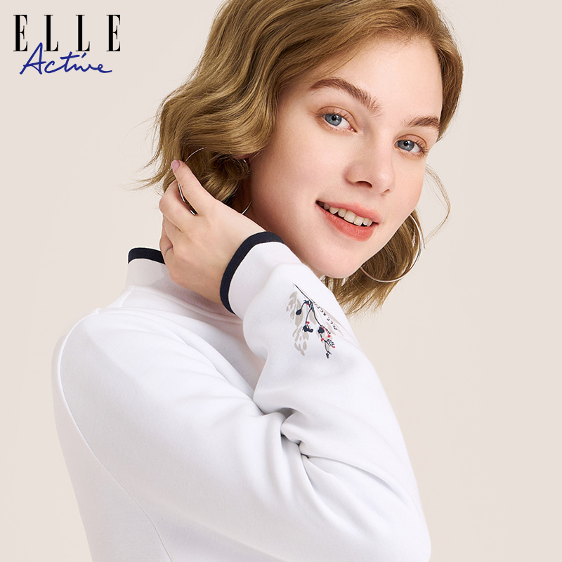 ELLE Active2023秋冬款休闲红色棒球服女高级感花卉印花运动外套 - 图3