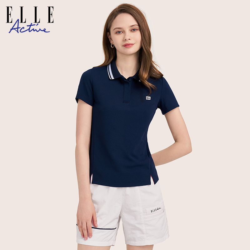 【UPF40+防晒polo领短袖】ELLE Active夏速干运动上衣透气t恤女 - 图1