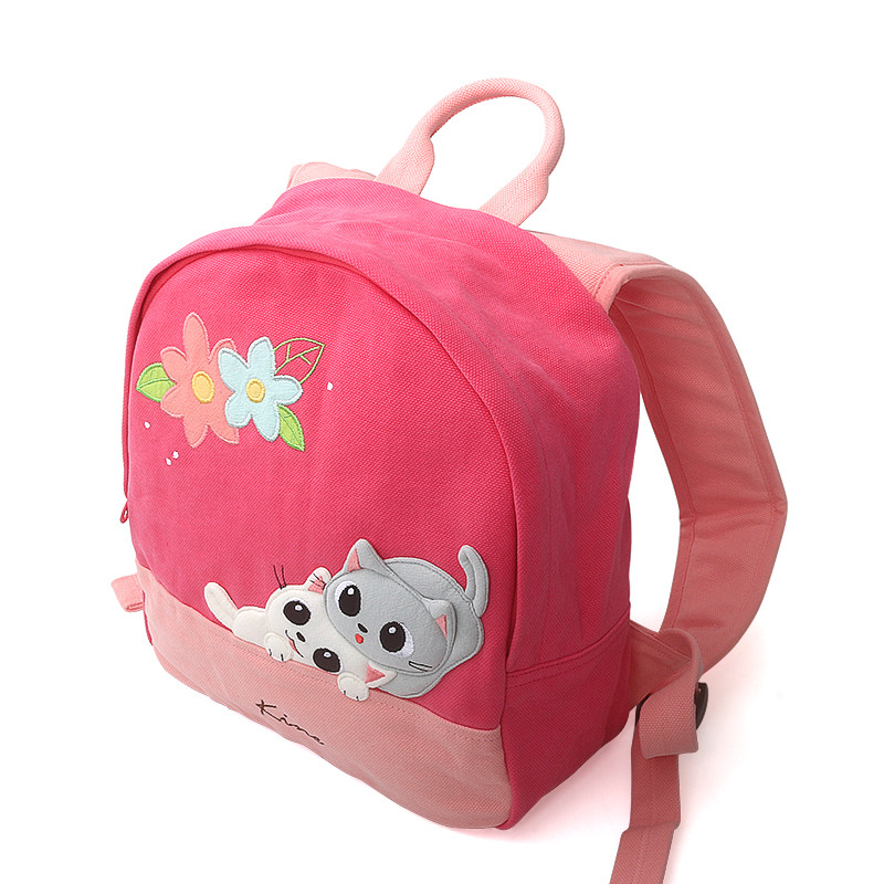 Kine猫 花朵猫小双肩背包撞色立体卡通可爱女帆布幼儿园儿童书包