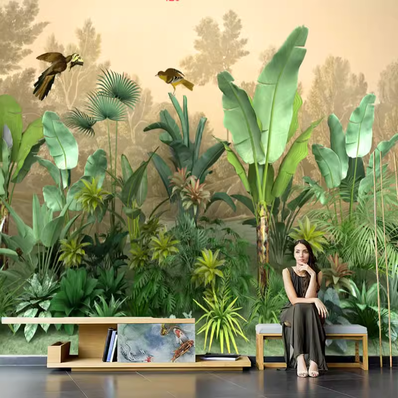 3d立体森林墙布饭店茶室壁纸美式复古壁布视觉延伸墙纸风景大自然,淘宝优惠券,粉丝福利购,淘宝优惠卷