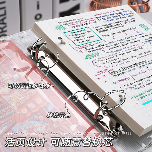 高颜值女孩手账本活页本可拆卸小学生儿童手帐本女生可爱透明软壳方方本网红少女心贴纸方形本方格笔记小本子 - 图1