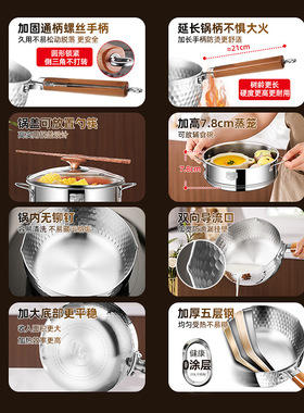 多层钢316L无涂层雪平锅加厚不锈钢奶锅小锅日式辅食蒸煮泡面汤锅