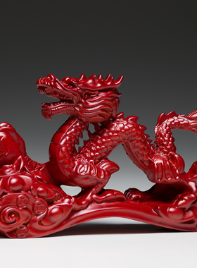 红色龙摆件工艺品家居饰品木质龙木头龙家居办公室装饰工艺品送礼