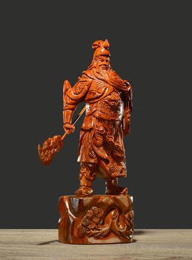 贡匠木保平安中式花梨雕关公摆