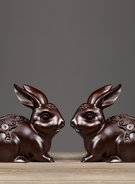 黑檀木雕兔子摆件家居饰品实木大号生肖兔工艺礼品摆饰装饰红木雕