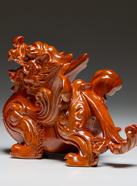 花梨木雕貔貅公母一对实木皮丘摆件店铺开业朋友搬家乔迁新居礼物