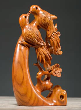 花梨木雕喜上眉梢根雕摆件实木质客厅装饰红木工艺品乔迁新居礼品