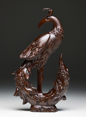 黑檀木雕北方四方神雕刻朱雀客厅摆件凤凰孔雀实木质大号家居摆设