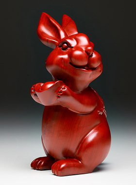 红花梨木雕兔子摆件实木质十二生肖兔家居客厅装饰工艺品乔迁送礼