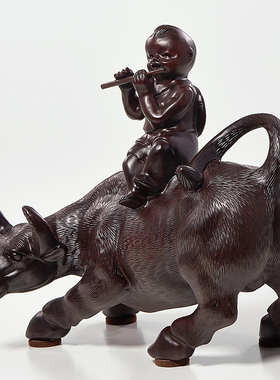 童子骑牛摆件实木牧童牛孺子生肖牛家居办公室装饰品红木工艺礼品