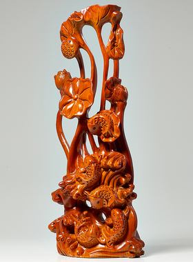 花梨木雕年年有鱼根雕荷花